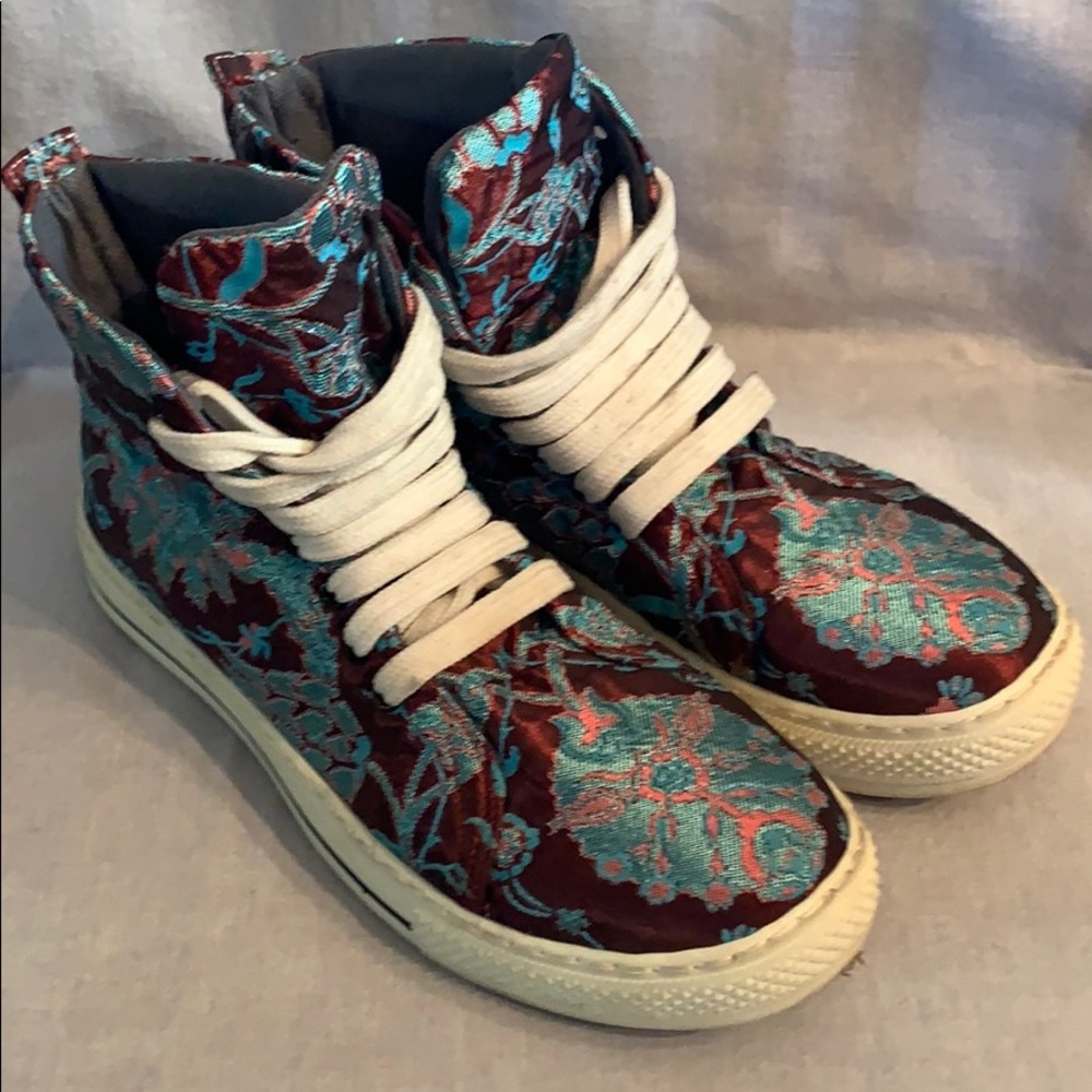 Tapestry High Top Sneakers Maroon, Turquoise Pink